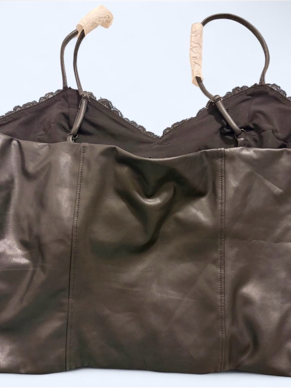 Express Black Faux Leather Lace Trim Cami Top - Picture 7 of 8